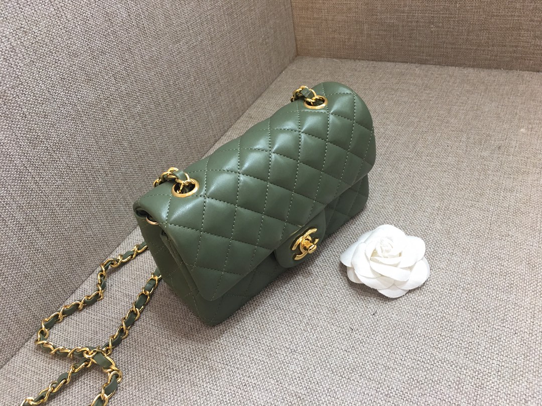 Small Classic Flap Lambskin Bag A01116 Dark Green/Gold